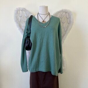 Indie PReppy Granola Girl Soft Green V Neck Long Sleeve‎ Sweater Knit Oversized